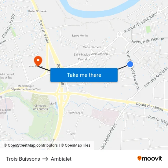 Trois Buissons to Ambialet map