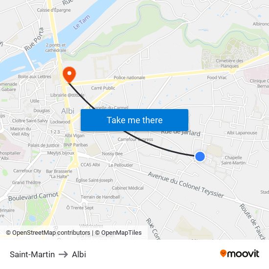 Saint-Martin to Albi map