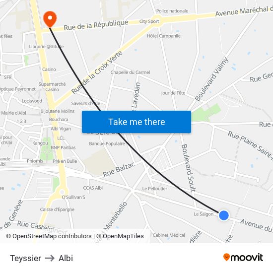 Teyssier to Albi map