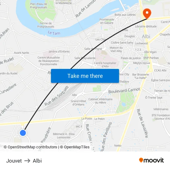 Jouvet to Albi map
