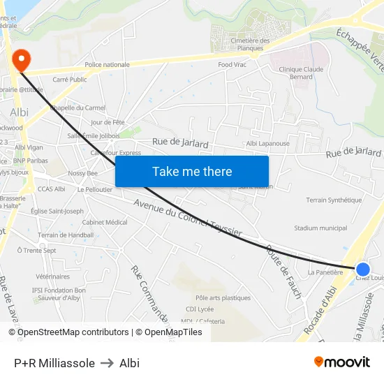 P+R Milliassole to Albi map