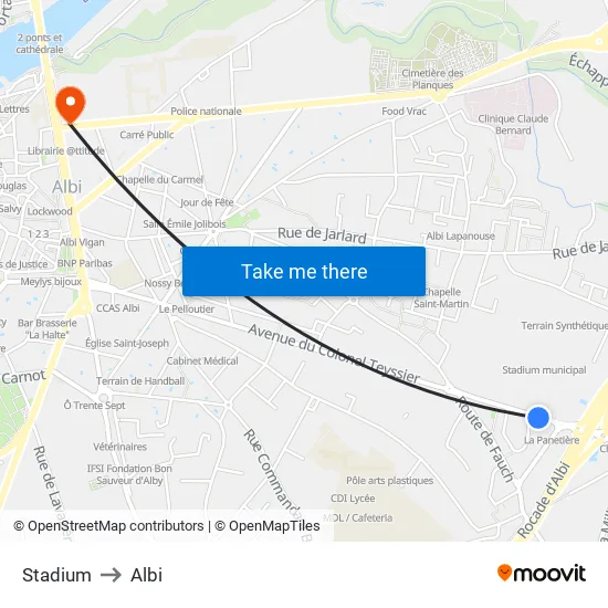Stadium to Albi map