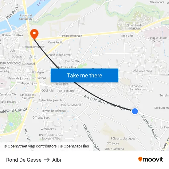 Rond De Gesse to Albi map