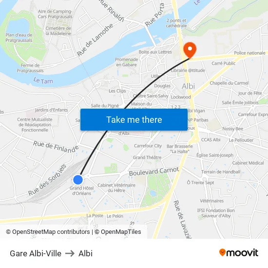 Gare Albi-Ville to Albi map