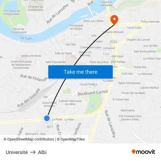 Université to Albi map