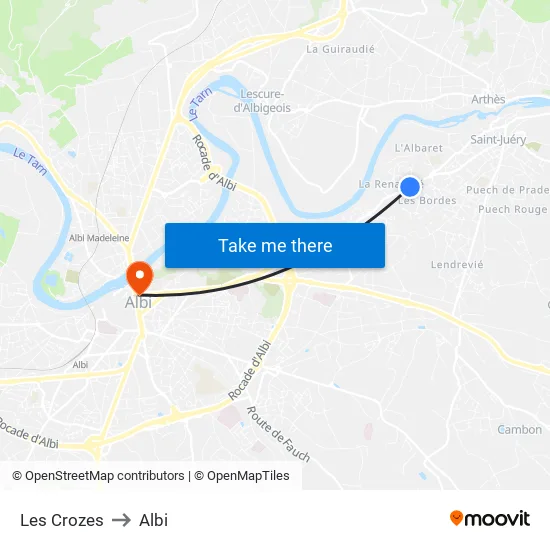 Les Crozes to Albi map