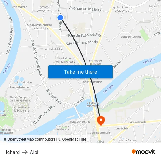 Ichard to Albi map