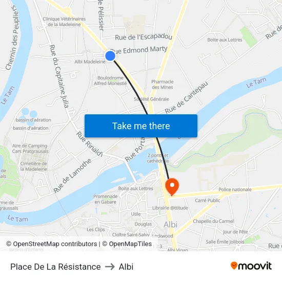 Place De La Résistance to Albi map