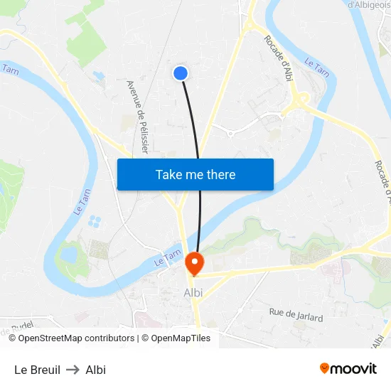 Le Breuil to Albi map
