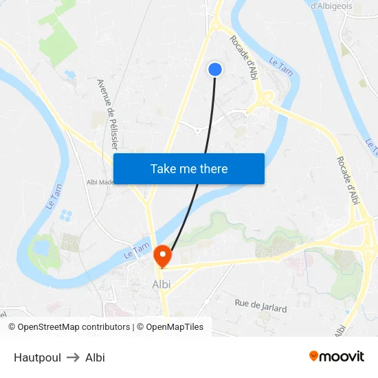 Hautpoul to Albi map