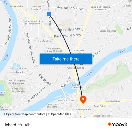 Ichard to Albi map