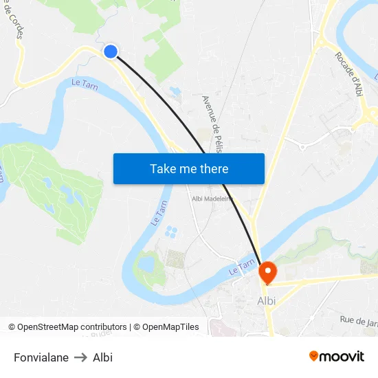 Fonvialane to Albi map