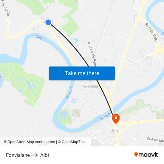 Fonvialane to Albi map
