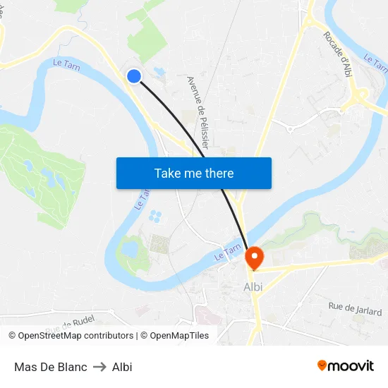 Mas De Blanc to Albi map