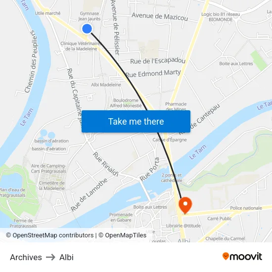 Archives to Albi map