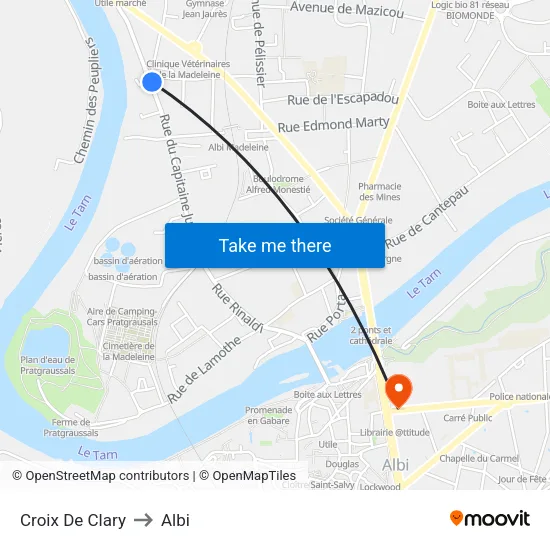 Croix De Clary to Albi map