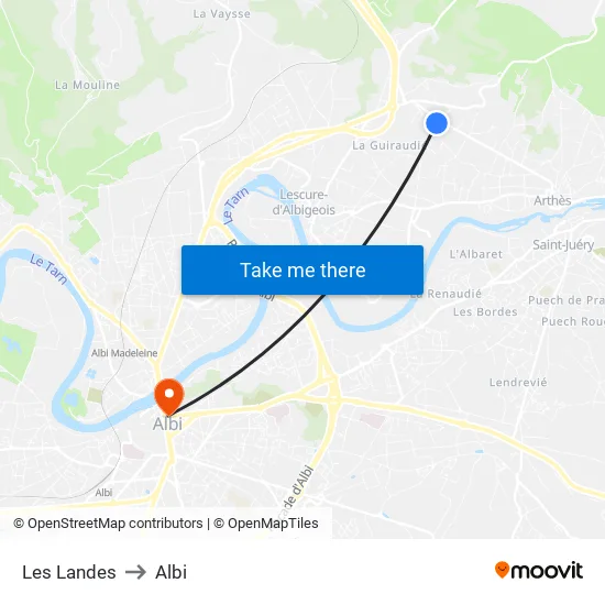Les Landes to Albi map