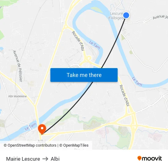 Mairie Lescure to Albi map