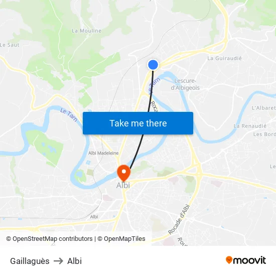 Gaillaguès to Albi map