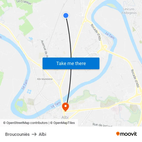 Broucouniès to Albi map