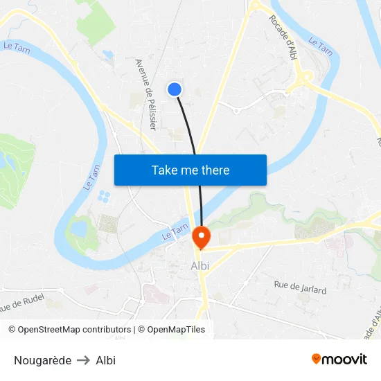 Nougarède to Albi map