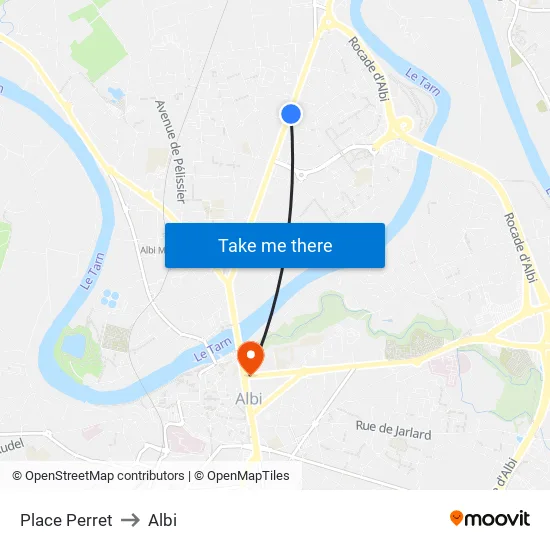 Place Perret to Albi map