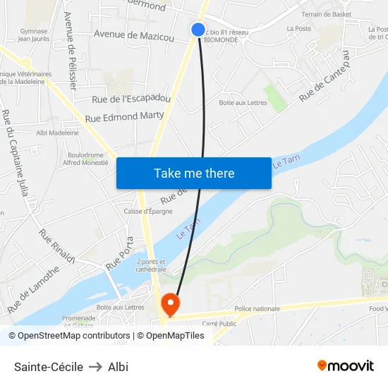 Sainte-Cécile to Albi map
