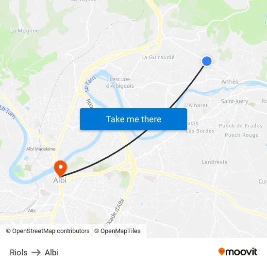 Riols to Albi map