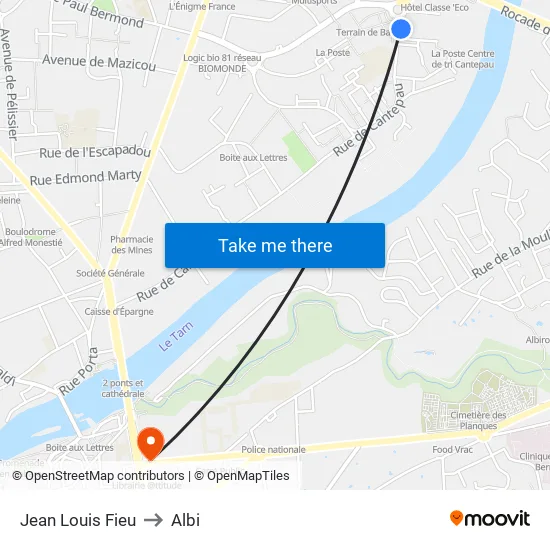 Jean Louis Fieu to Albi map