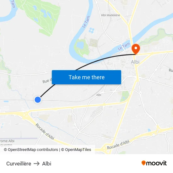 Curveillère to Albi map