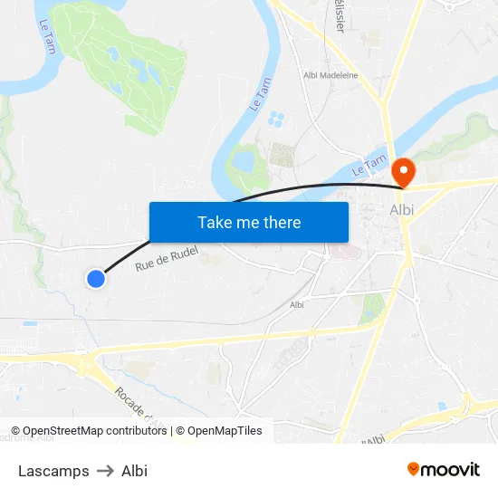 Lascamps to Albi map