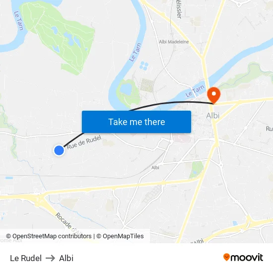 Le Rudel to Albi map