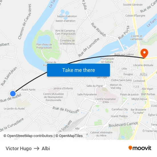 Victor Hugo to Albi map