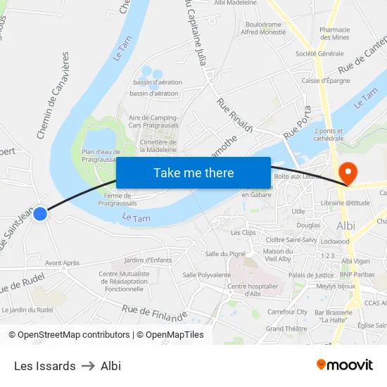 Les Issards to Albi map