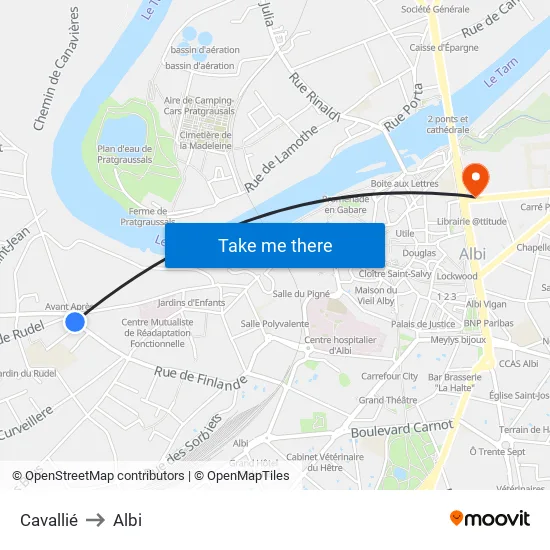 Cavallié to Albi map