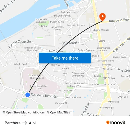 Berchère to Albi map