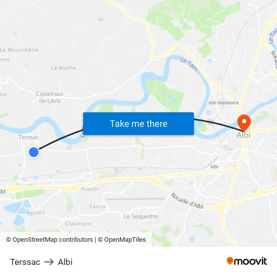 Terssac to Albi map