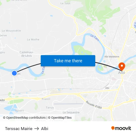Terssac Mairie to Albi map