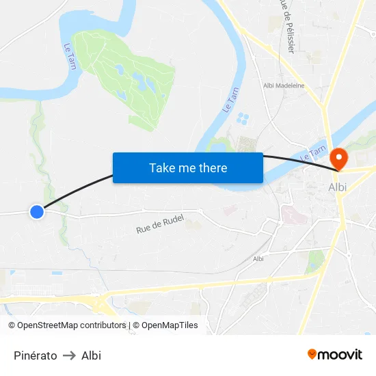 Pinérato to Albi map