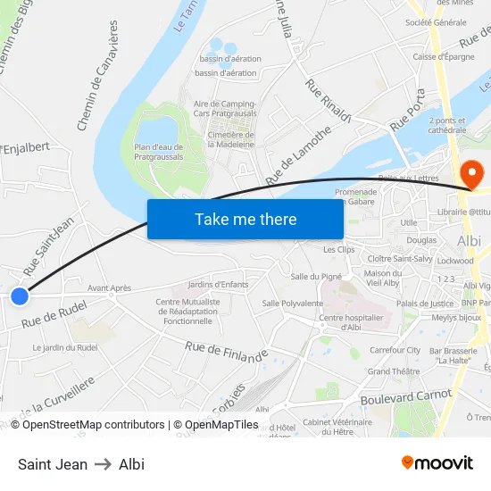 Saint Jean to Albi map