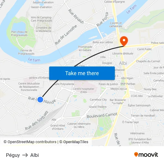 Péguy to Albi map