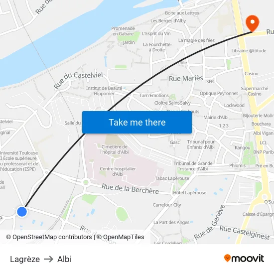Lagrèze to Albi map
