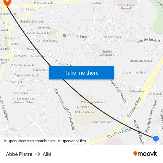 Abbé Pistre to Albi map