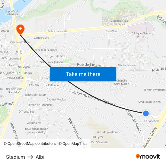 Stadium to Albi map