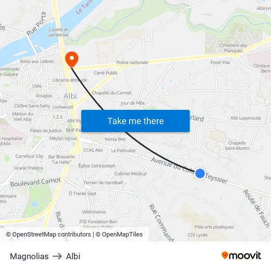 Magnolias to Albi map
