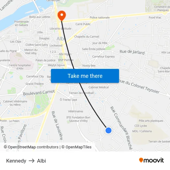 Kennedy to Albi map