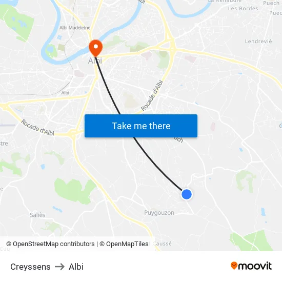 Creyssens to Albi map