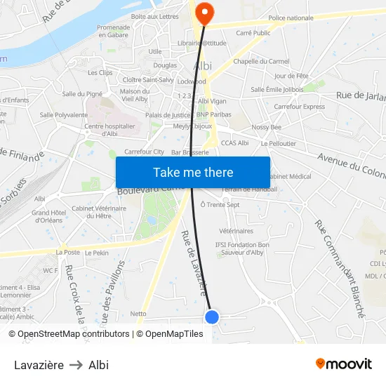 Lavazière to Albi map