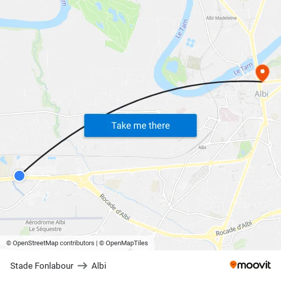 Stade Fonlabour to Albi map