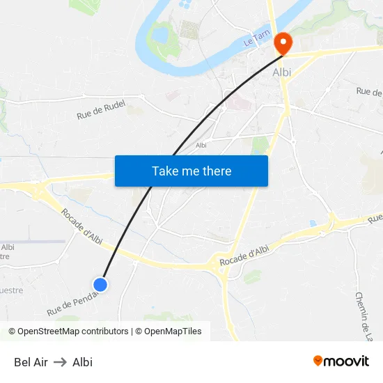 Bel Air to Albi map